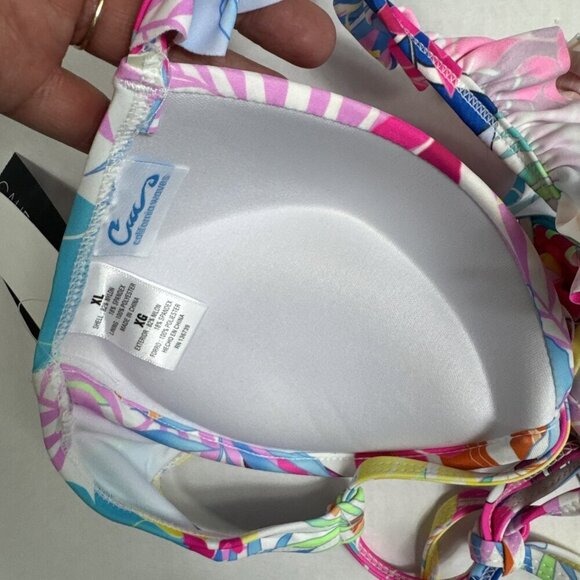 California Wave Junior XL Heavy Padded Bikini Swim Top Multi Palm Ruffle NWT - Picture 5 of 11